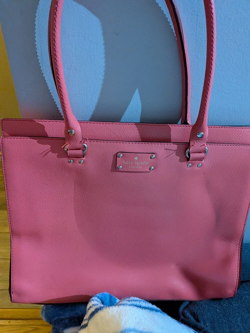 kate spade Coral-Pink Pebbled Leather Tote -Flamingo Wellesley Kory Tote Bag